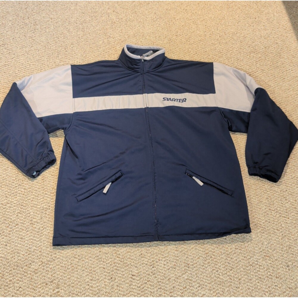 Vintage Starter Track Jacket Mens Large Navy Blue Full Zip Retro Athletic Active